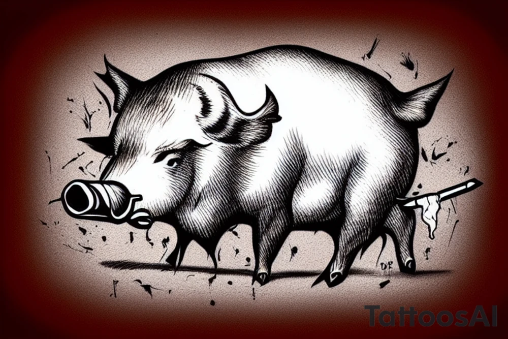 Boar with a cigar in its mouth blowing smoke out its nose tattoo idea