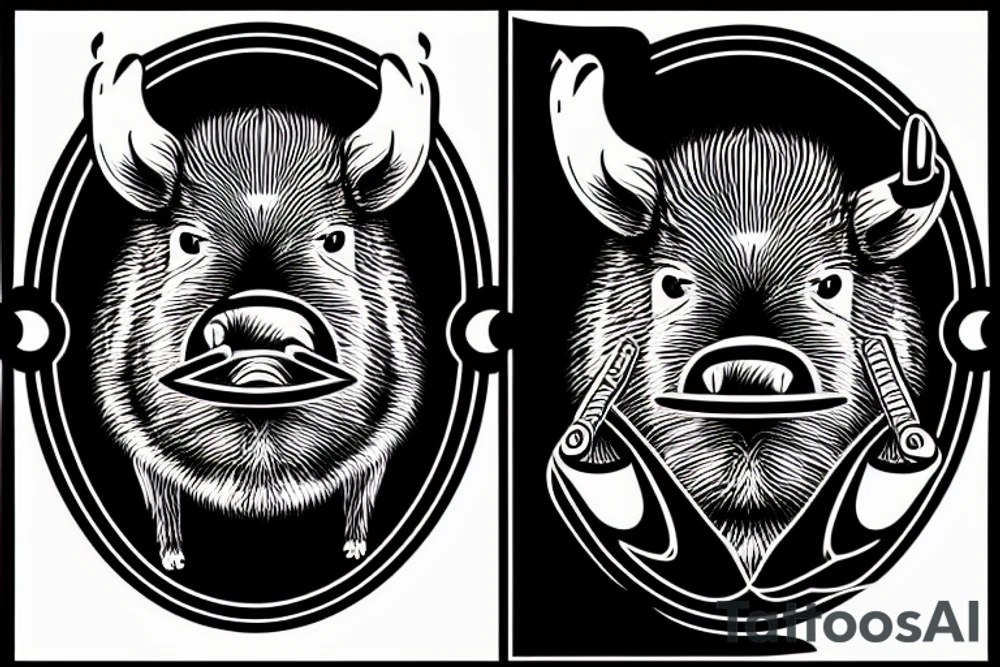 Boar with a cigar in its mouth blowing smoke out its nose tattoo idea