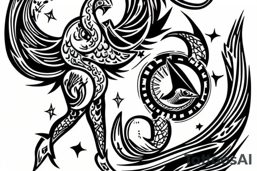 masculine Sagittarius and pisces combination tattoo idea