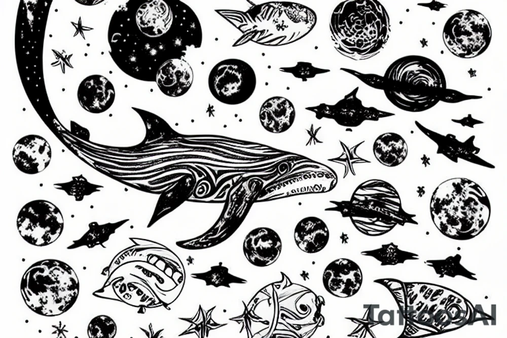 White whale swimming in space tattoo idea