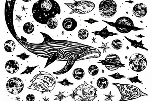 White whale swimming in space tattoo idea