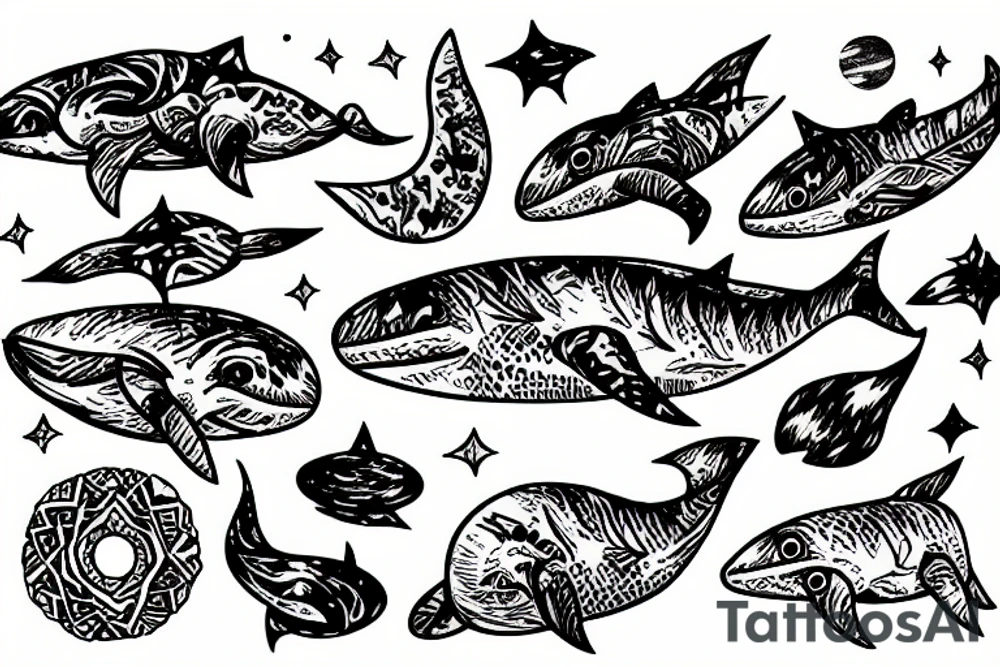 White whale swimming in space tattoo idea