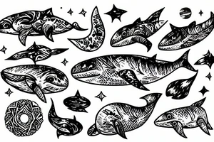 White whale swimming in space tattoo idea