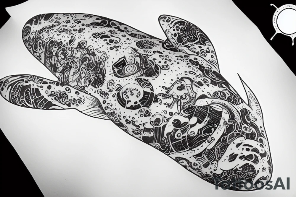 a White whale swimming in space tattoo idea