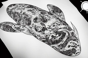 a White whale swimming in space tattoo idea