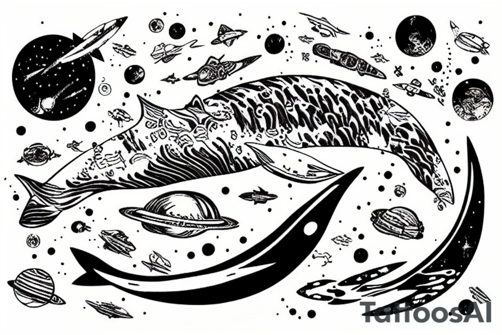 a White whale swimming in space tattoo idea