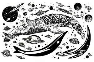 a White whale swimming in space tattoo idea