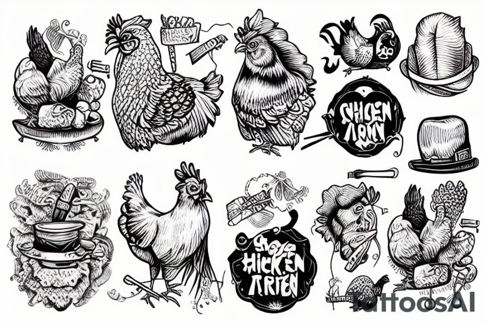 Chicken with a schnitzel on his head tattoo idea