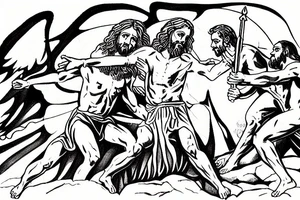 Jesus vs satan on the battlefield of Armageddon tattoo idea