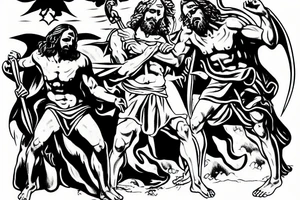 Jesus vs satan on the battlefield of Armageddon tattoo idea