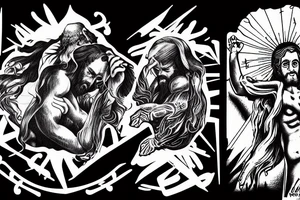 Jesus vs satan on the battlefield of Armageddon tattoo idea