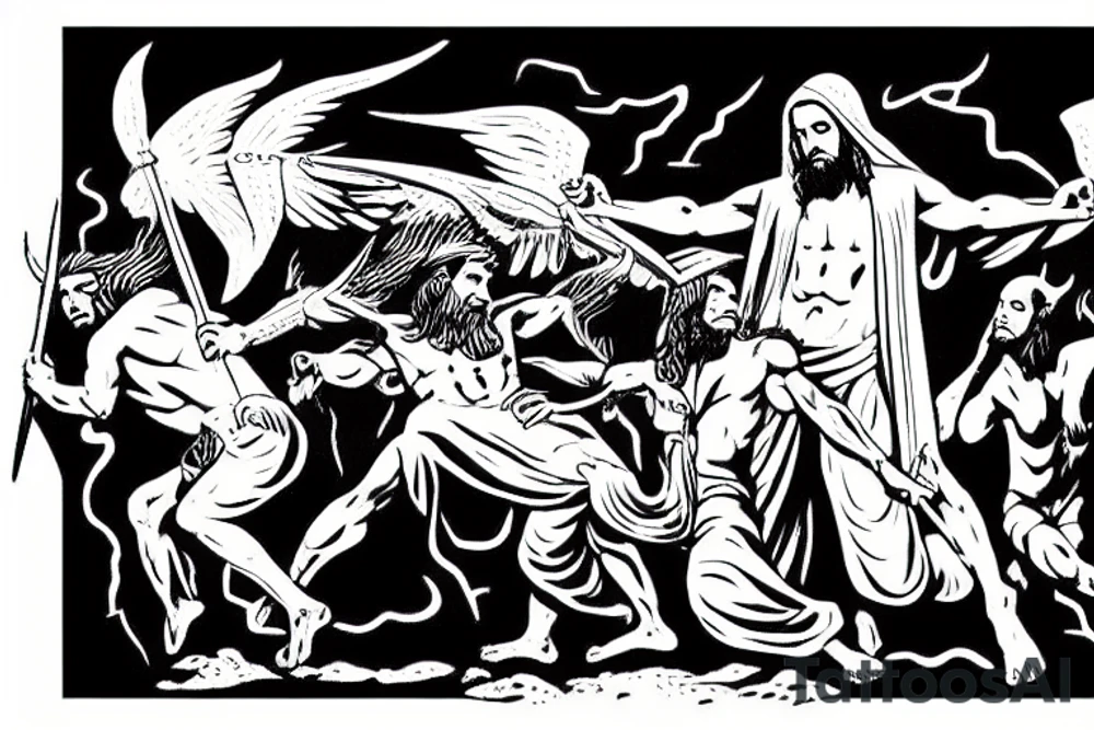 Jesus vs satan on the battlefield of Armageddon tattoo idea