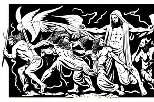 Jesus vs satan on the battlefield of Armageddon tattoo idea