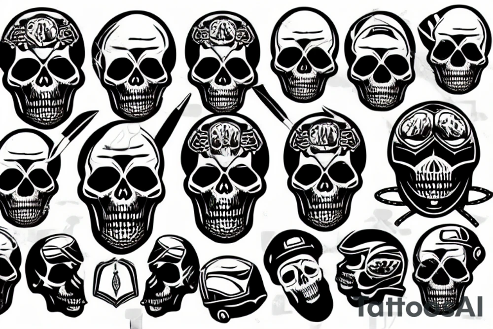 bearded skull in motorcycle helmet tattoo idea