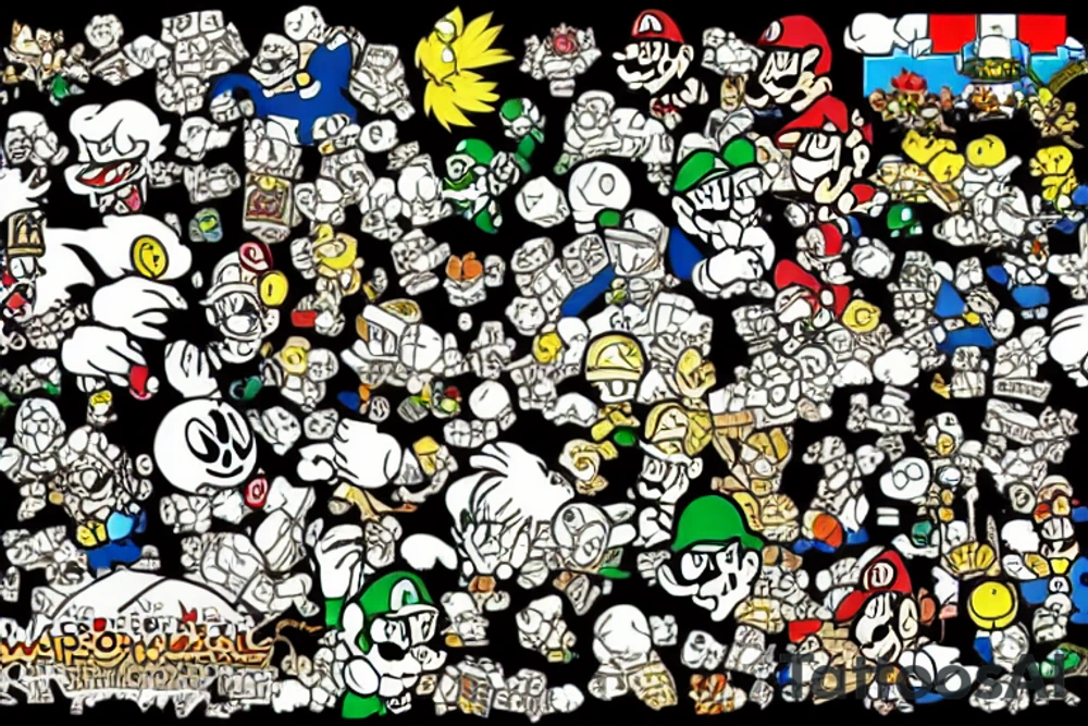 super mario world universe with pixels and glitch tattoo idea