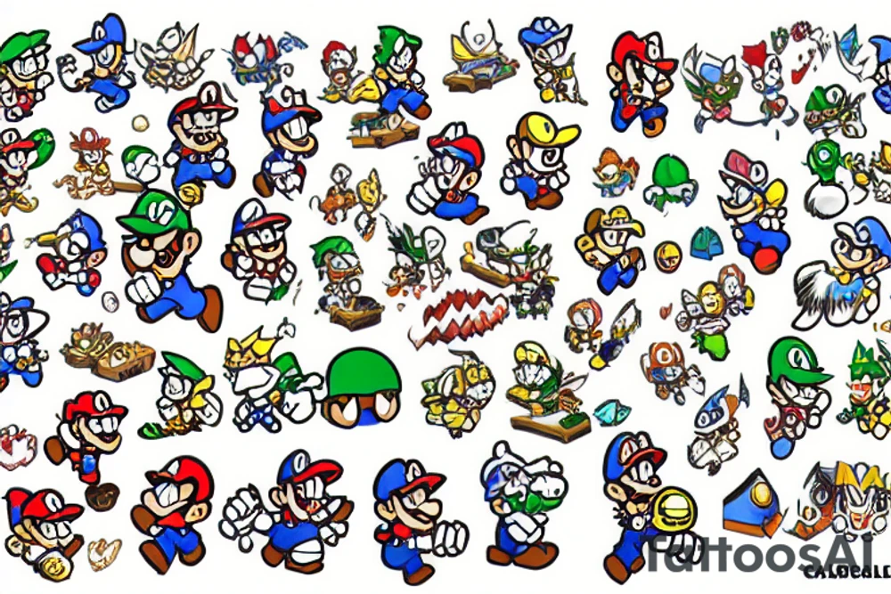 super mario world universe with pixels and glitch tattoo idea
