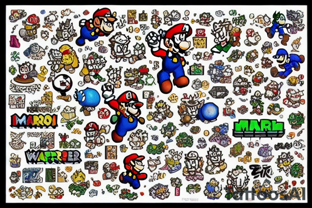super mario world universe with pixels and glitch tattoo idea
