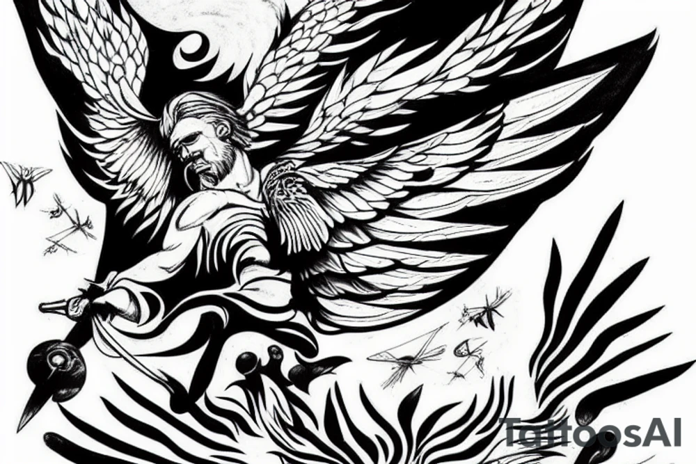 icarus falling from the sun with swords as wings tattoo idea