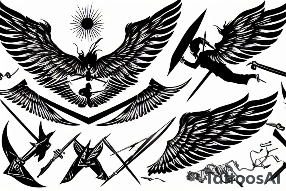 icarus falling from the sun with swords as wings tattoo idea