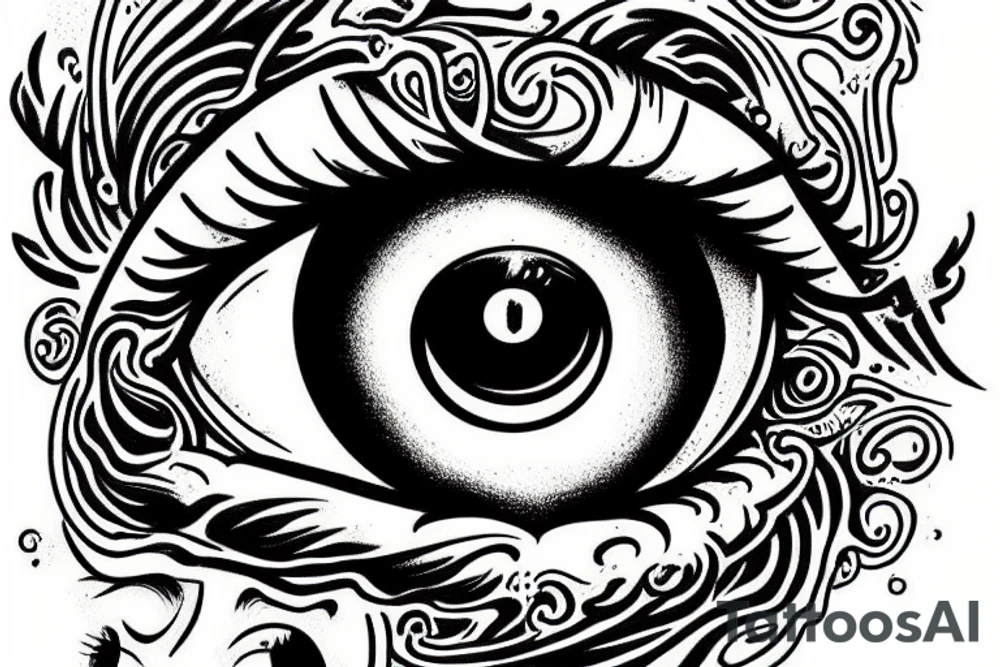 eye surrounded by clouds and lightenting tattoo idea