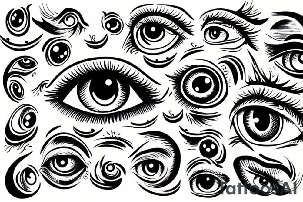 eye surrounded by clouds and lightenting tattoo idea
