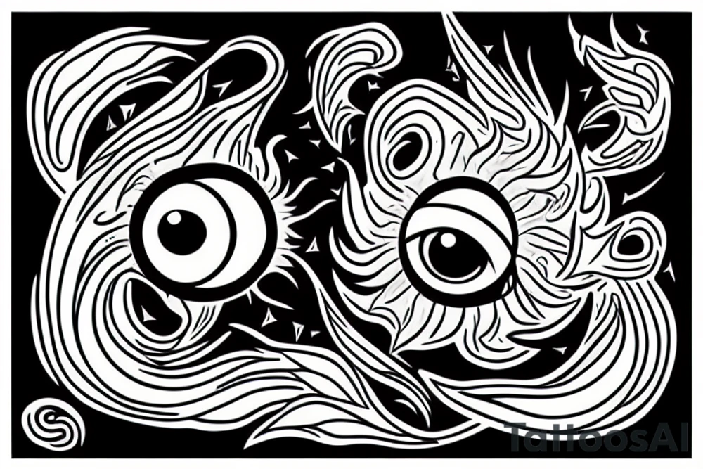 eye sounded by clouds and fire
angel tattoo idea