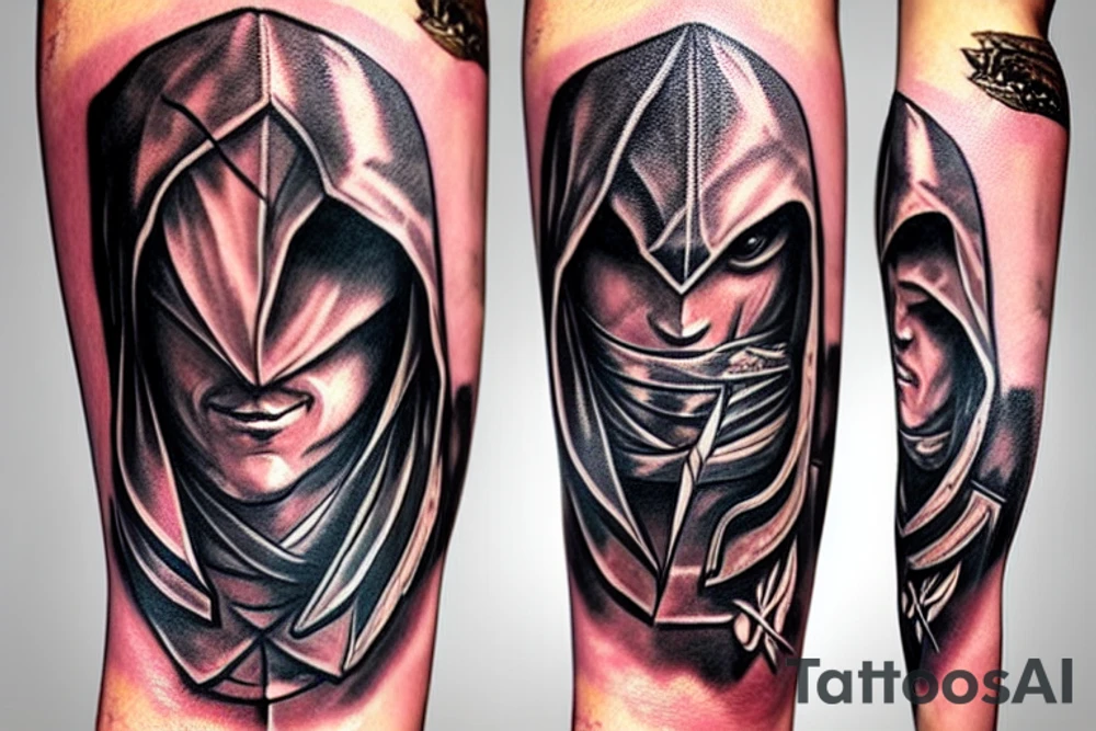 assassin's creed hidden blade shown under torn flesh tattoo idea