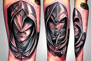 assassin's creed hidden blade shown under torn flesh tattoo idea