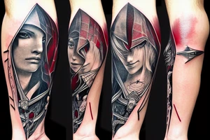 assassin's creed hidden blade shown under torn flesh tattoo idea