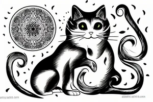 fat black white cat belly tattoo idea