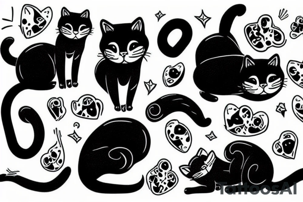 fat black white cat belly tattoo idea