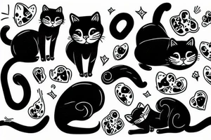 fat black white cat belly tattoo idea