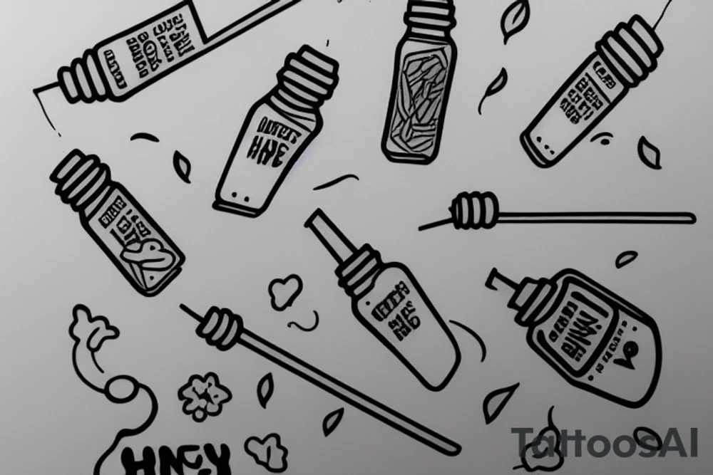 Honey dripping from a honey dipper stick, minimalist tattoo idea