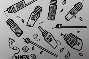Honey dripping from a honey dipper stick, minimalist tattoo idea