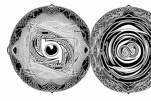 Heart of Pluto with with yin and yang encircled by the circle of life with meditation and mountains tattoo idea