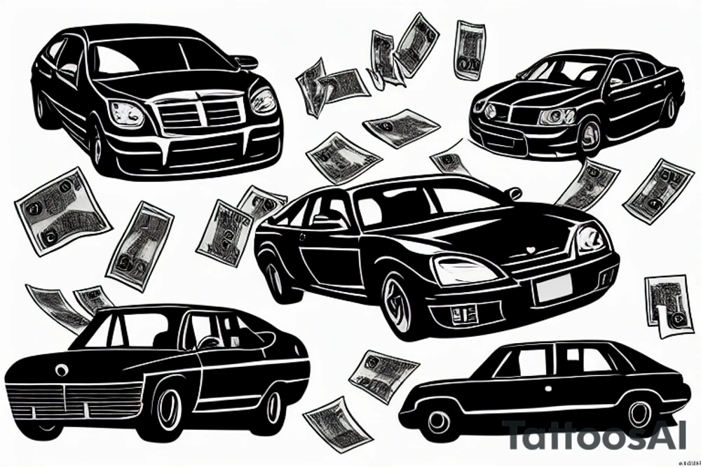black car throwing away cash from the window tattoo idea
