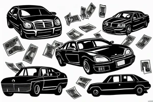 black car throwing away cash from the window tattoo idea