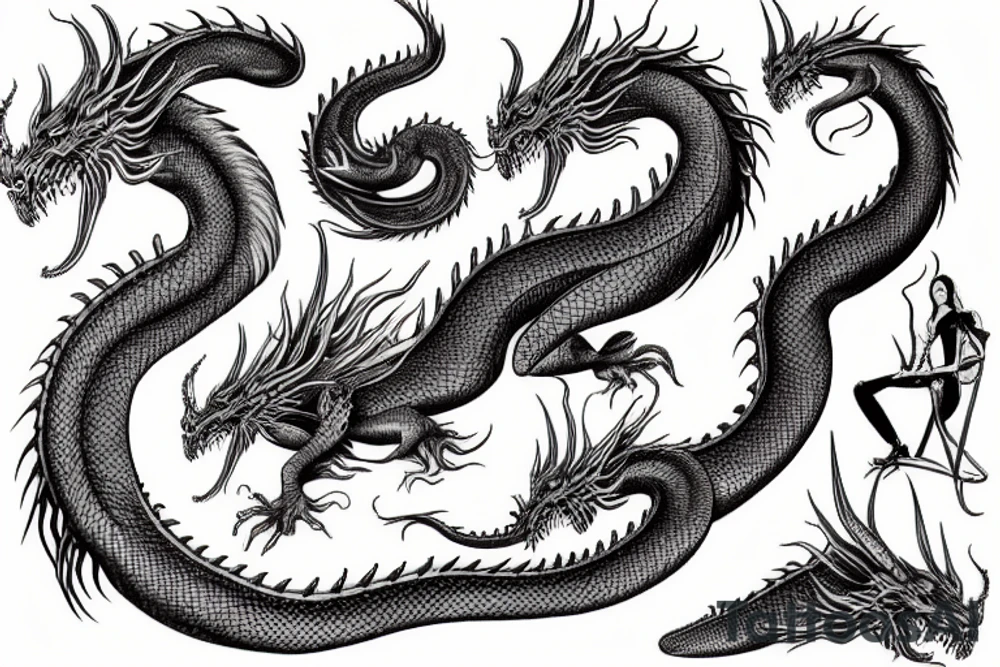 Huge long twisted Dragon tattoo idea