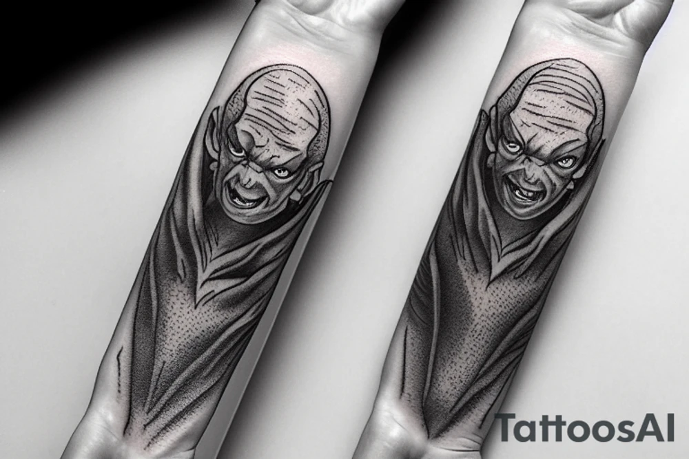 smeagol from lord of the rings on forearm tattoo idea