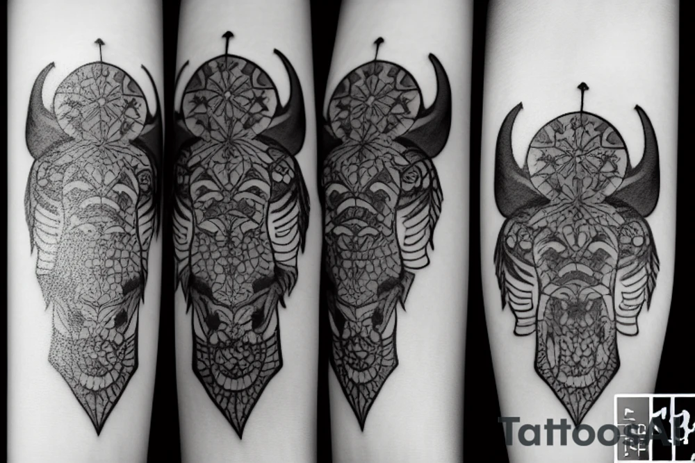 cloudy black ox tattoo idea