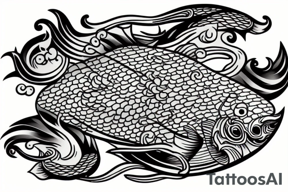 Galleon with koi carp below, a sailor tattoo idea