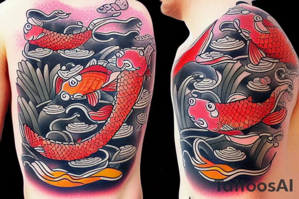 Galleon with koi carp below, a sailor tattoo idea