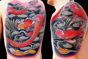 Galleon with koi carp below, a sailor tattoo idea