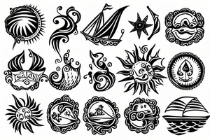 Galleon and seaside with sun tattoo idea