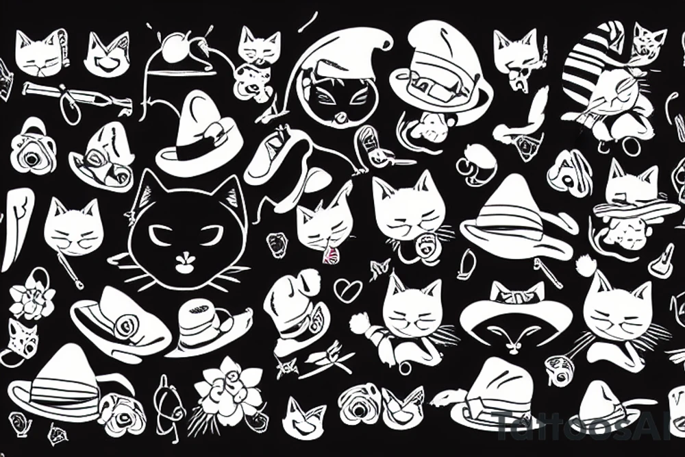 black cat with funny hat and sweater tattoo idea