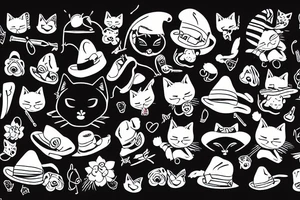 black cat with funny hat and sweater tattoo idea