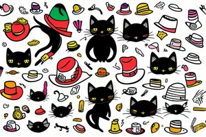 black cat with funny hat and sweater tattoo idea