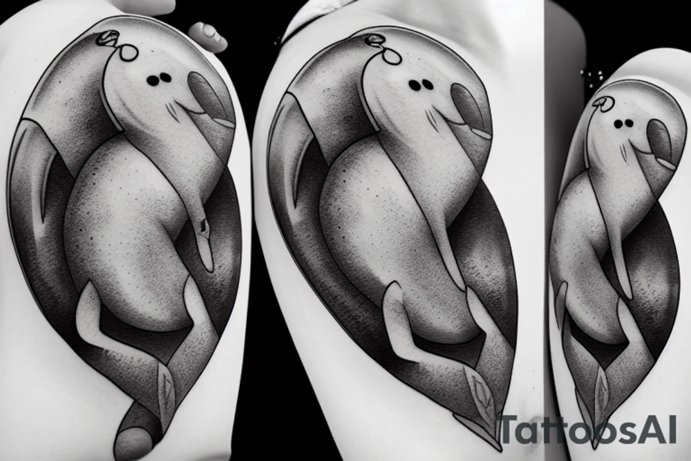 manateee swimming in ocean realistic tattoo idea