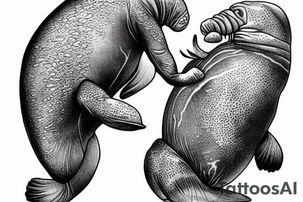realistic manatee in ocean tattoo idea