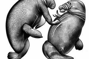 realistic manatee in ocean tattoo idea
